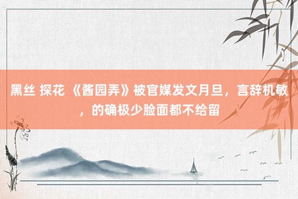 黑丝 探花 《酱园弄》被官媒发文月旦，言辞机敏，的确极少脸面都不给留